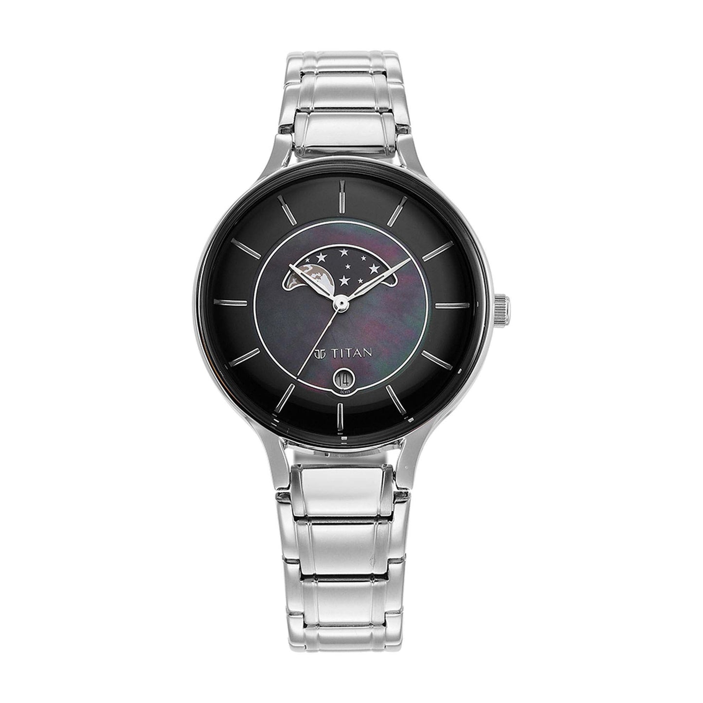 Titan Premium Workwear Black Dial Analog with Date Stainless Steel Strap watch for Women