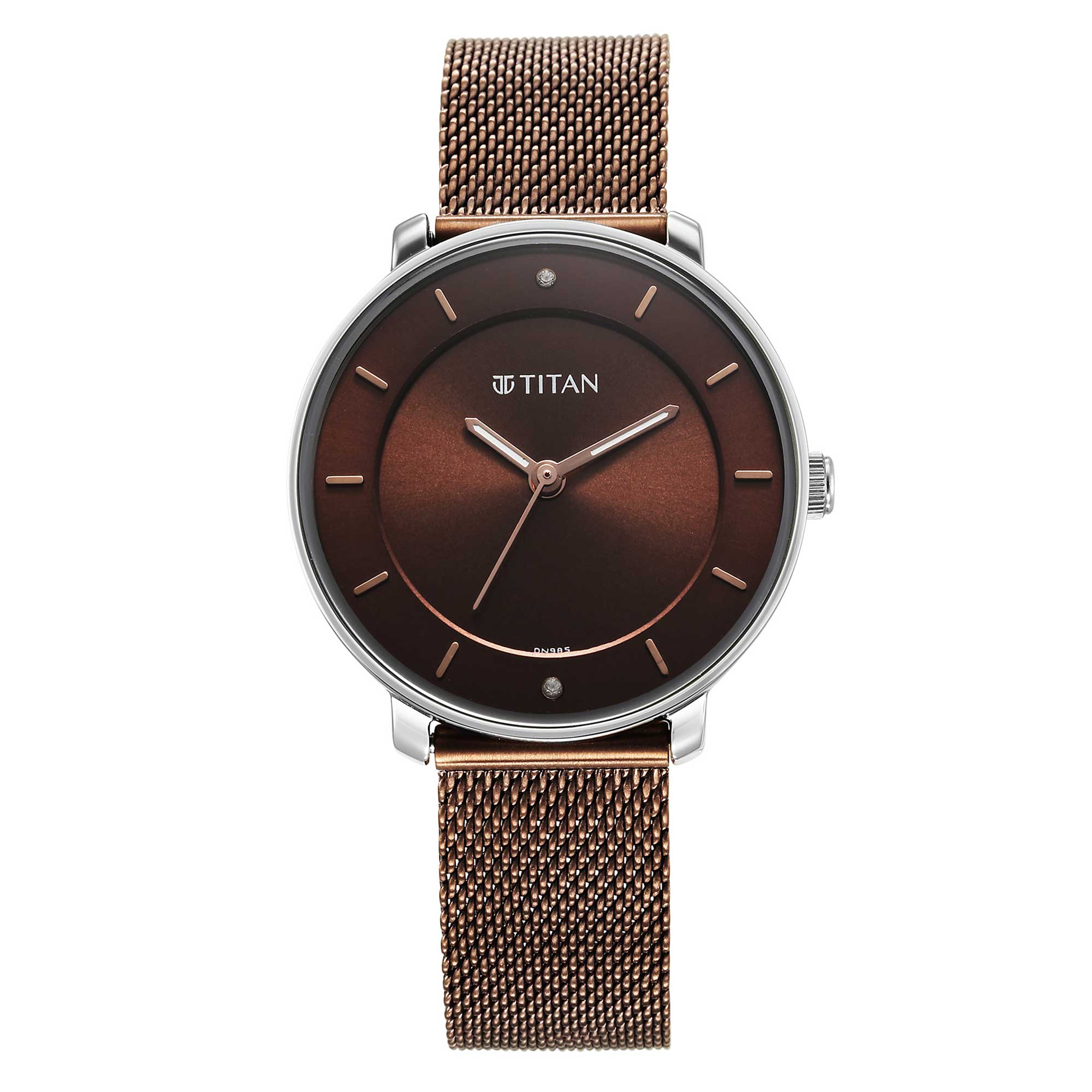 Titan Noir Brown Dial Analog Metal Strap Watch for Women Titan World