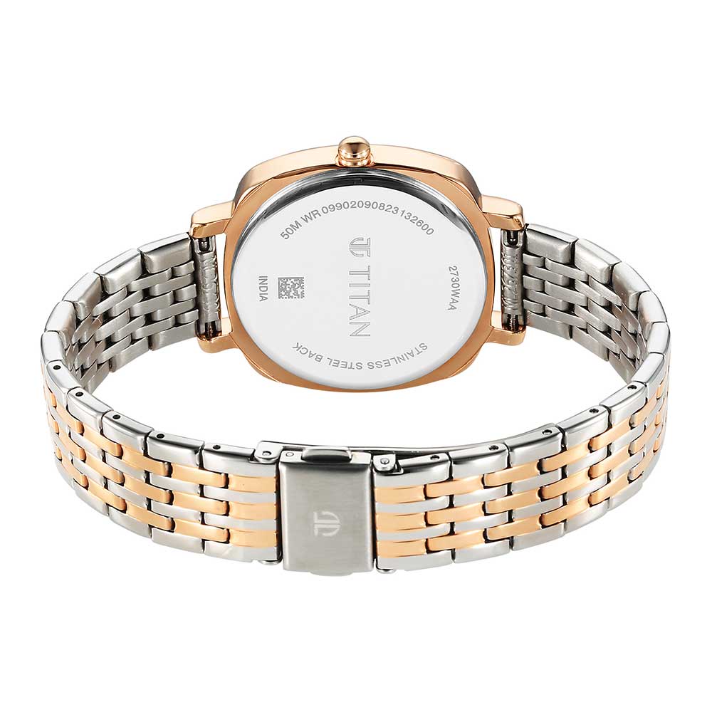 Titan Shaped Case Silver White Dial Metal Strap Watch
