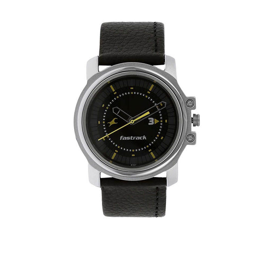 Fastrack Quartz Analog Black Dial Leather Strap Watch for Guys