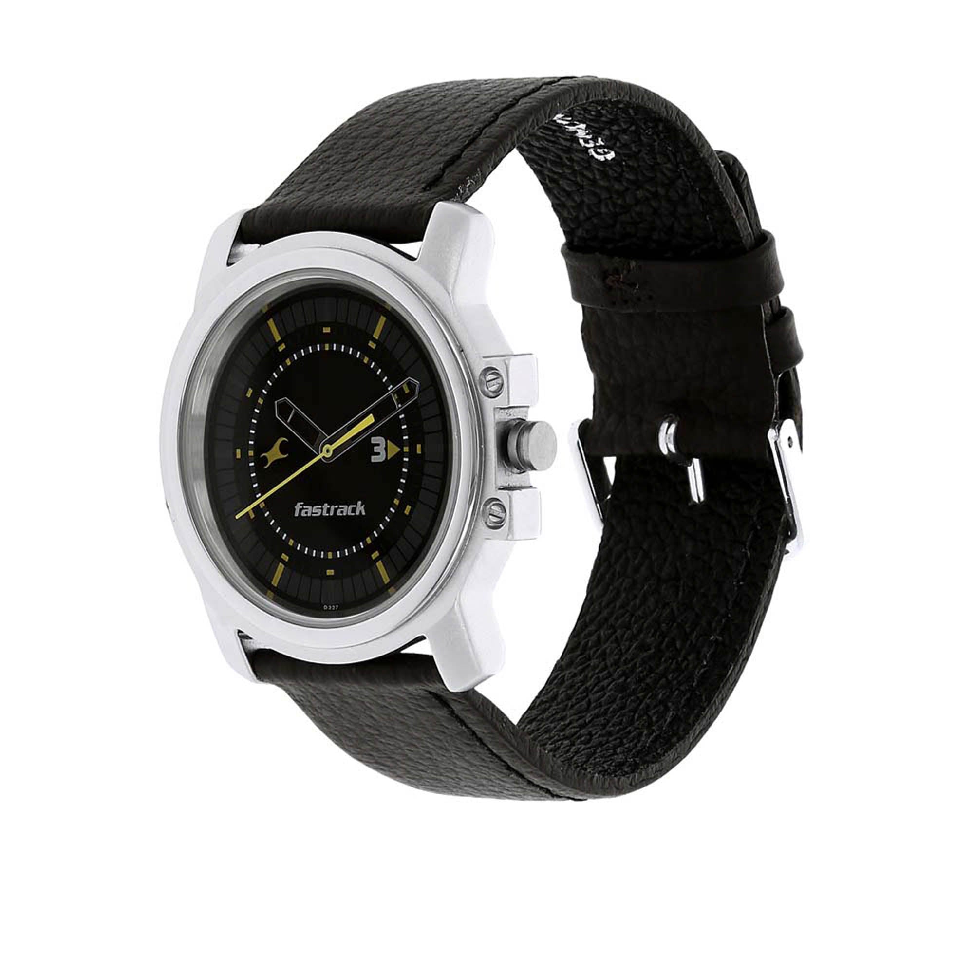 Fastrack Quartz Analog Black Dial Leather Strap Watch for Guys Titan World