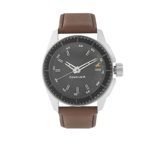 Fastrack Quartz Analog Black Dial Leather Strap Watch for Guys