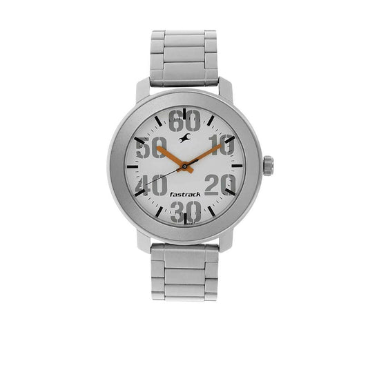 Fastrack Quartz Analog White Dial Stainless Steel Strap Watch for Guys