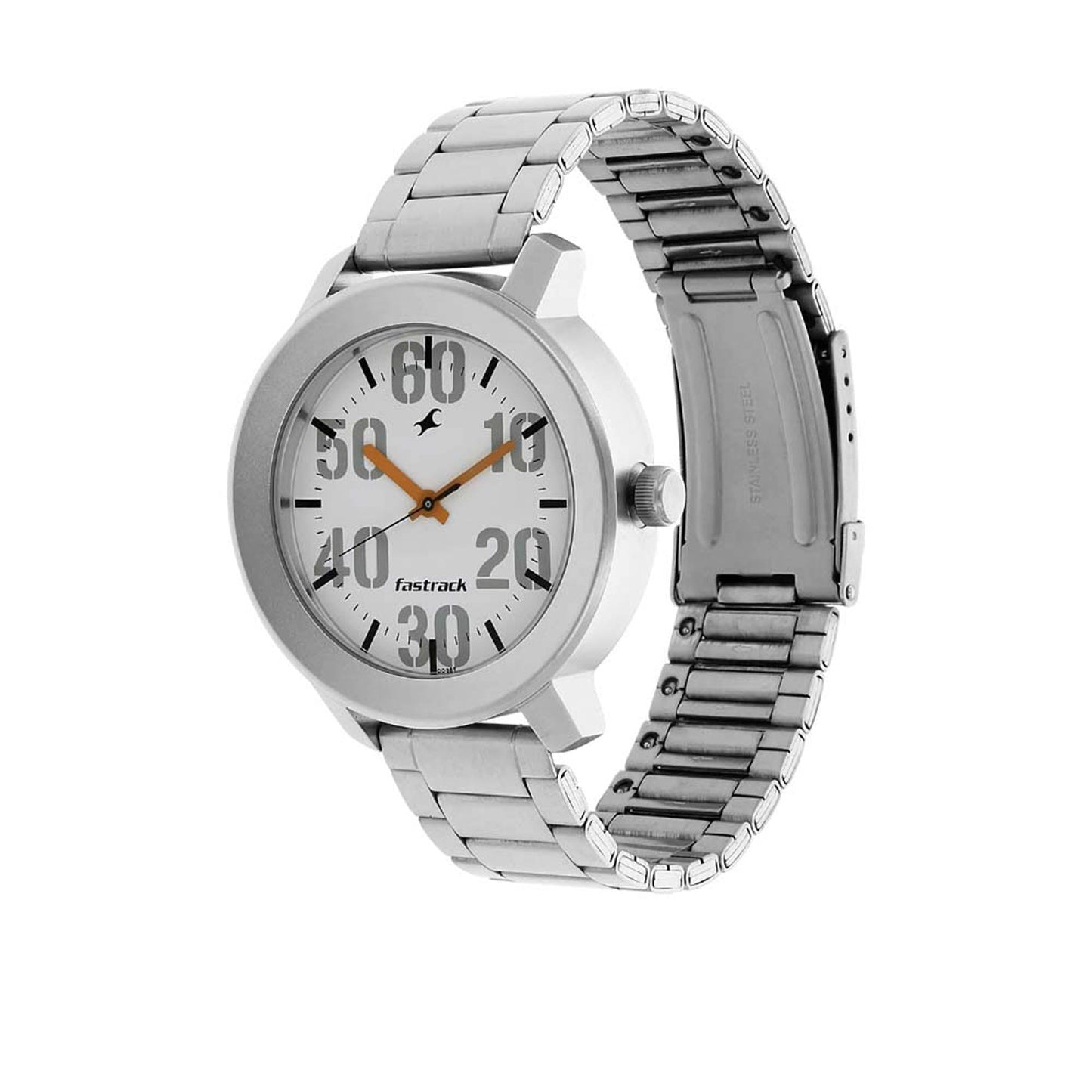 Fastrack Quartz Analog White Dial Stainless Steel Strap Watch for Guys