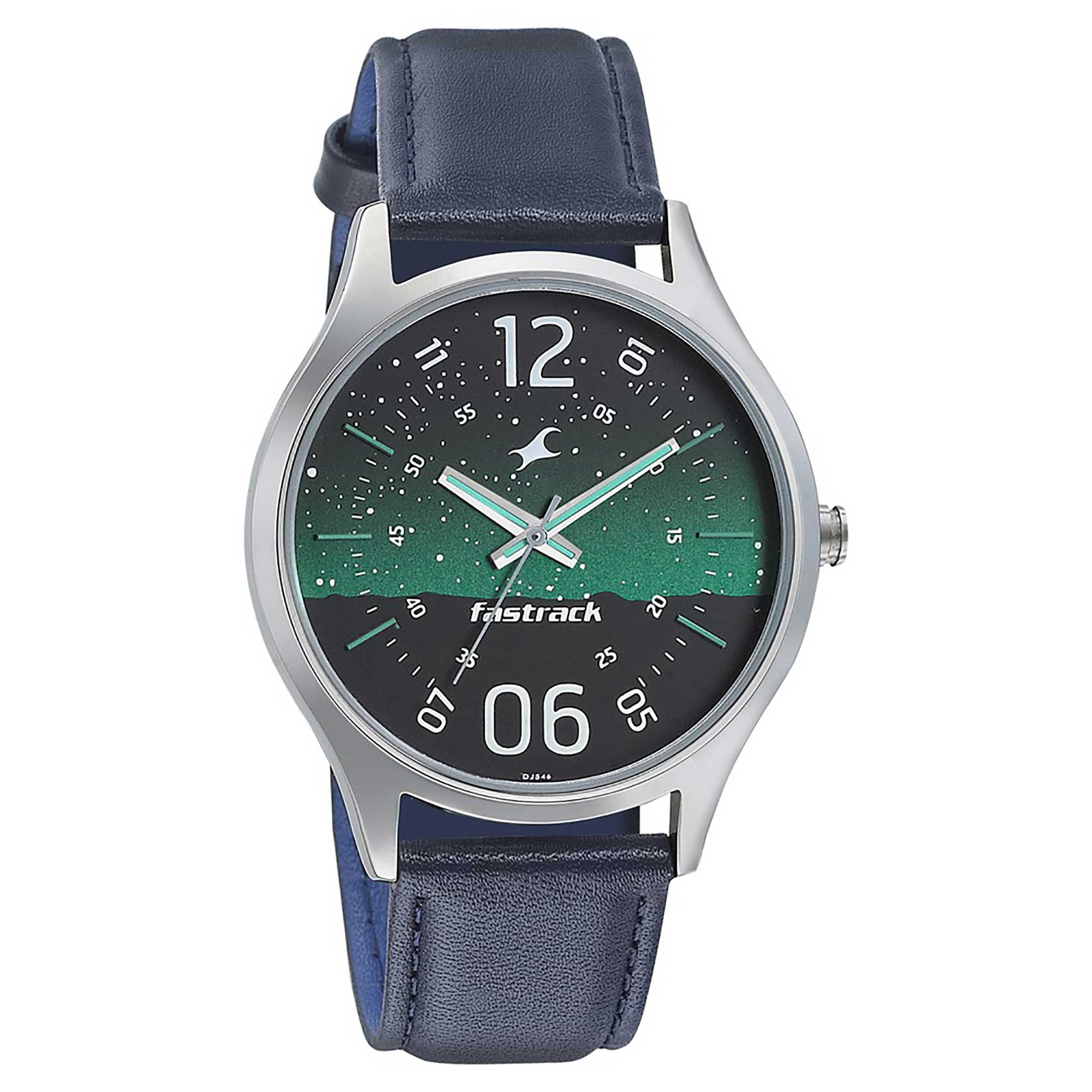 Fastrack Space Rover Quartz Analog Green Dial Leather Strap Watch for Guys