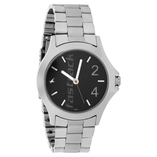 Fastrack Quartz Analog Black Dial Stainless Steel Strap Watch for Guys