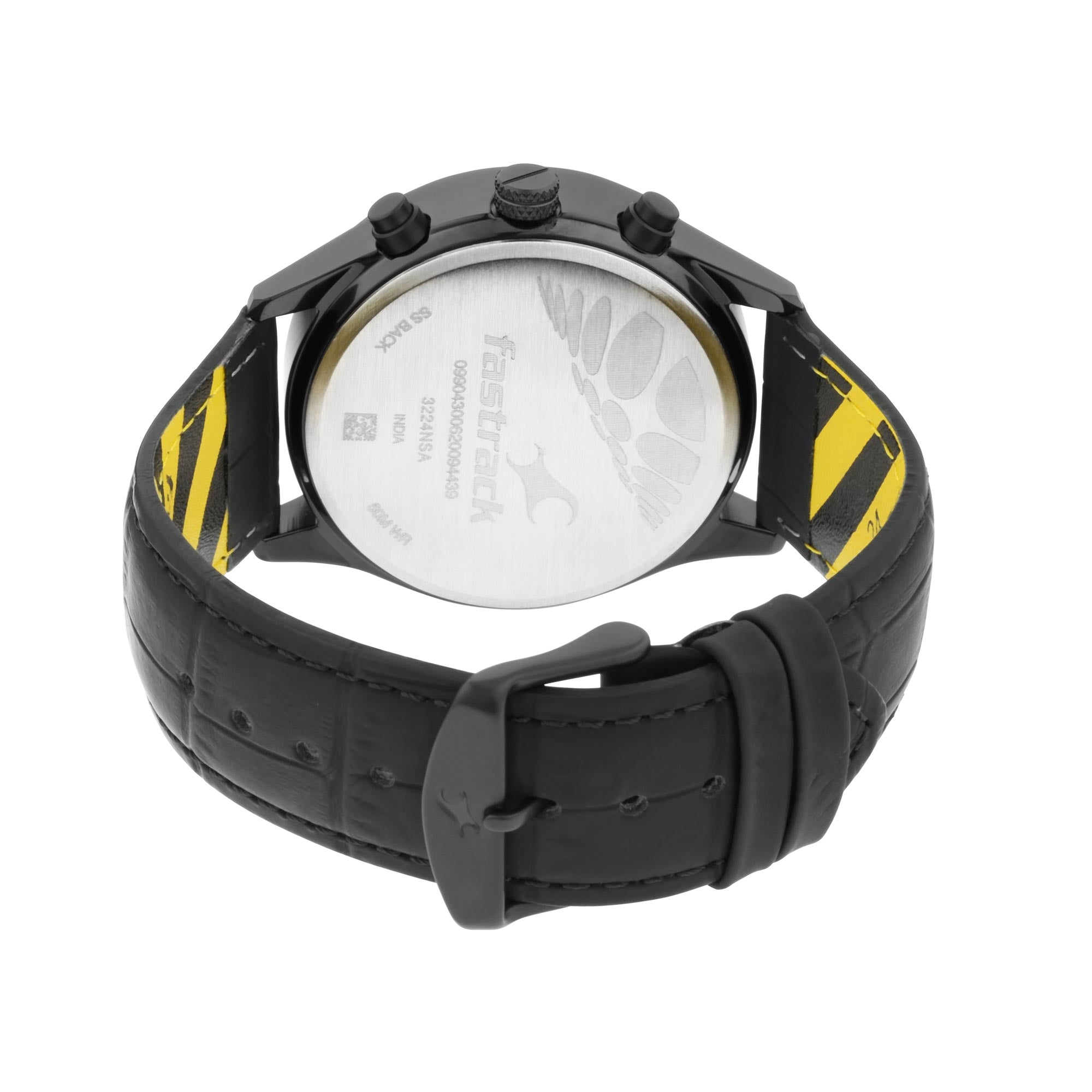 Fastrack Fastfit Quartz Analog with Day and Date Black Dial Leather Strap Watch for Guys