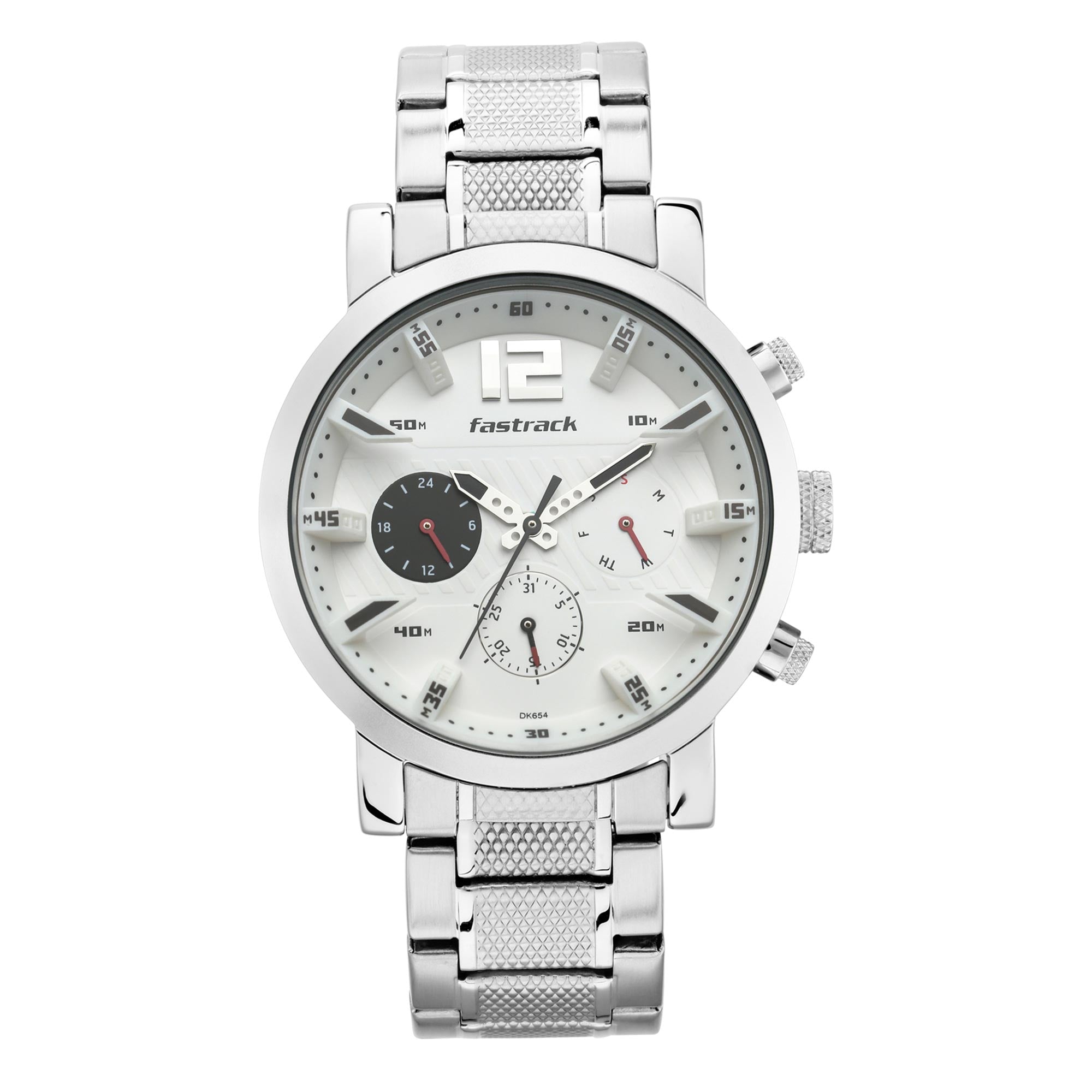 Fastrack Fastfit Quartz Multifunction White Dial Stainless Steel Strap Watch for Guys