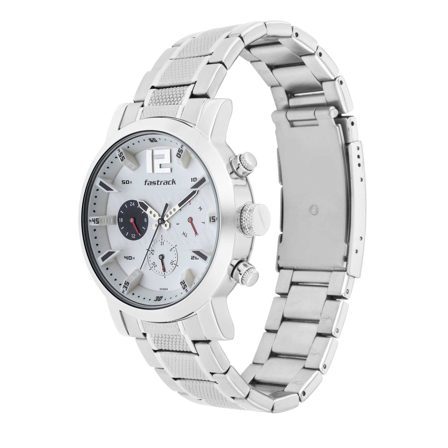 Fastrack Fastfit Quartz Multifunction White Dial Stainless Steel Strap Watch for Guys