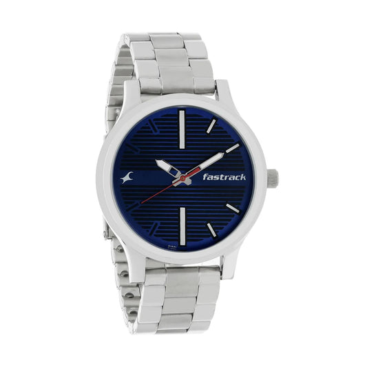 Fastrack Fundamentals Quartz Analog Blue Dial Stainless Steel Strap Watch for Guys
