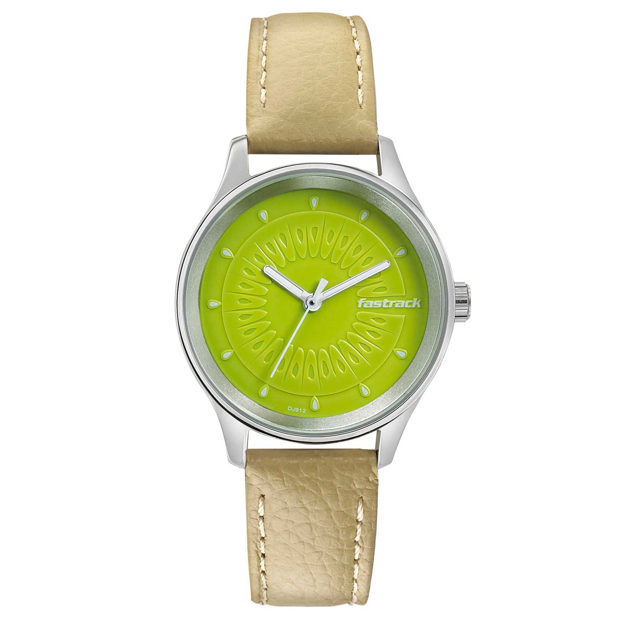 Fastrack Quartz Analog Green Dial Leather Strap Watch for Girls