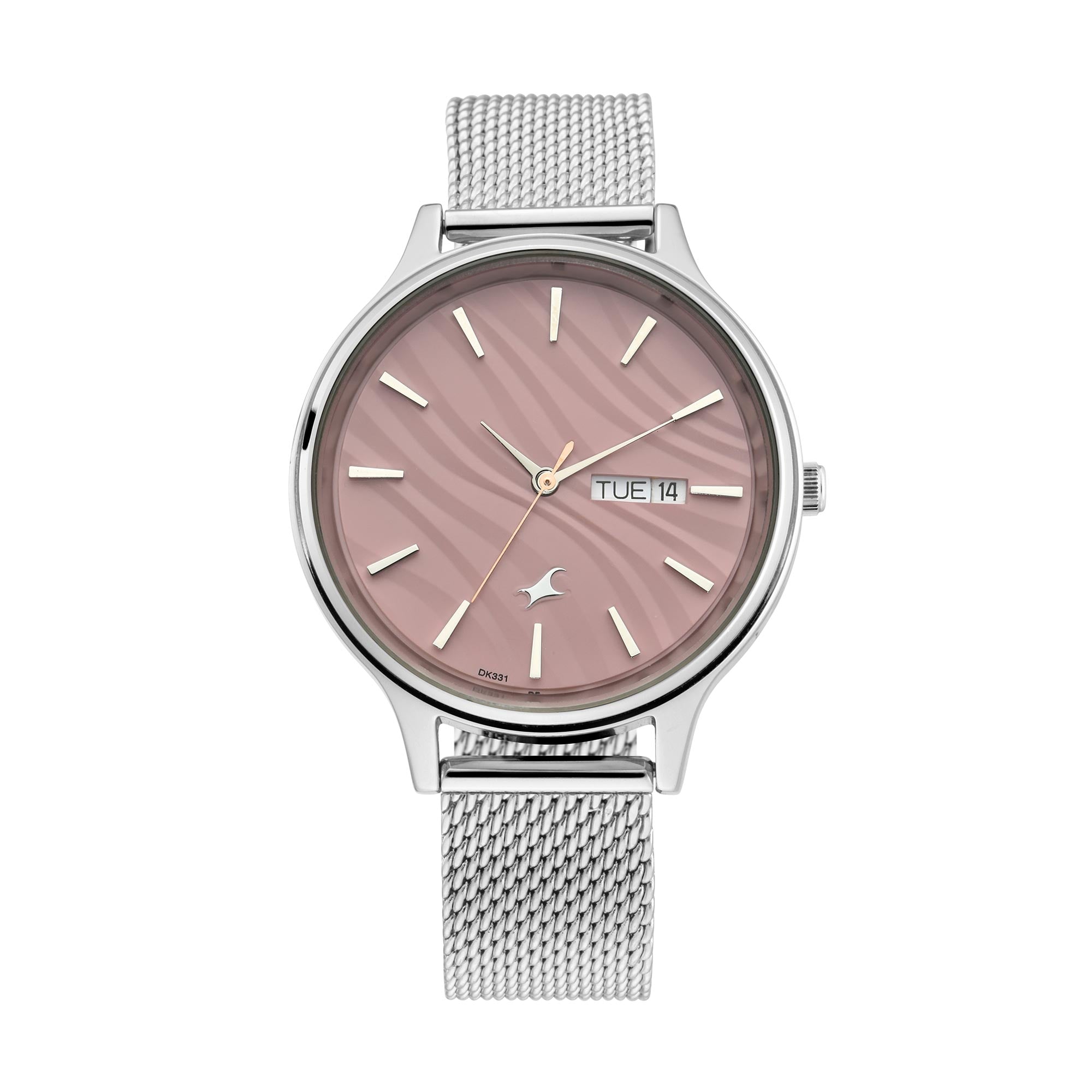 Fastrack Fastrack Ruffles Quartz Analog with Day and Date Pink Dial Stainless Steel Strap Watch for Girls