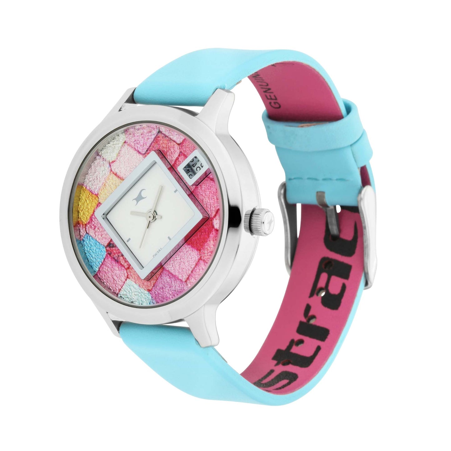 Fastrack Fastrack Fit Outs Quartz Analog with Date Multicoloured Dial Leather Strap Watch for Girls