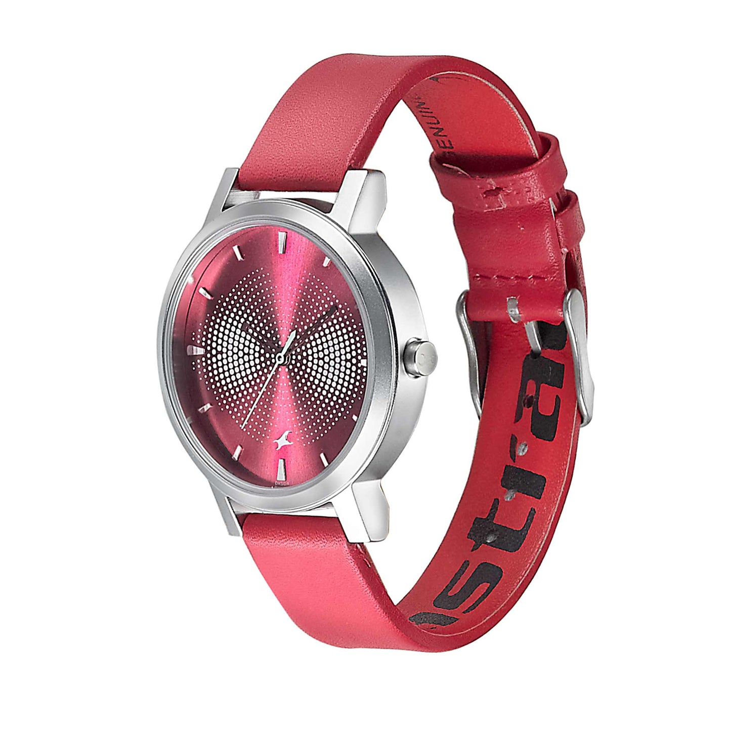 Fastrack Sunburn Quartz Analog Pink Dial Leather Strap Watch for Girls