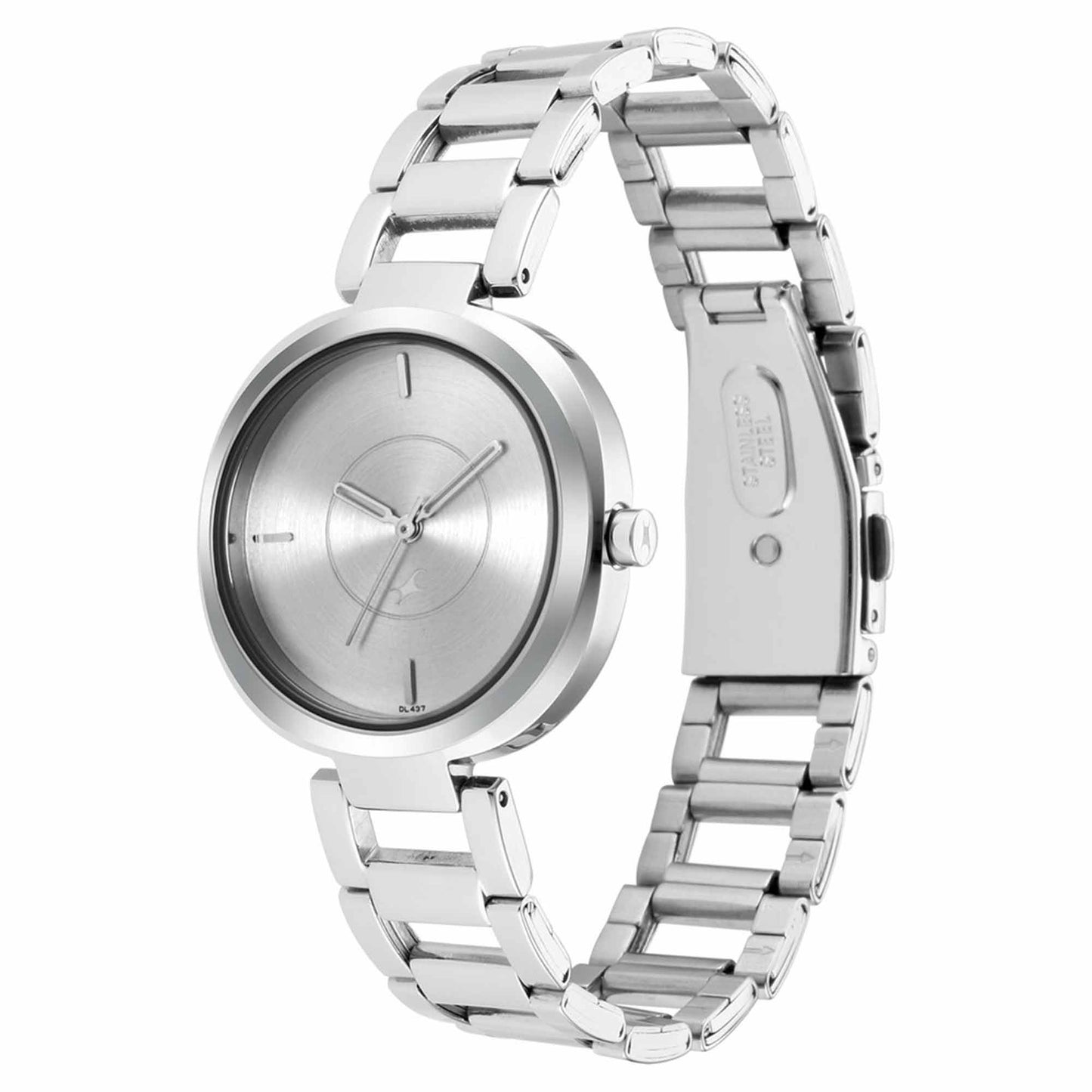 Fastrack Stunners Quartz Analog Silver Dial Metal Strap Watch for Girls