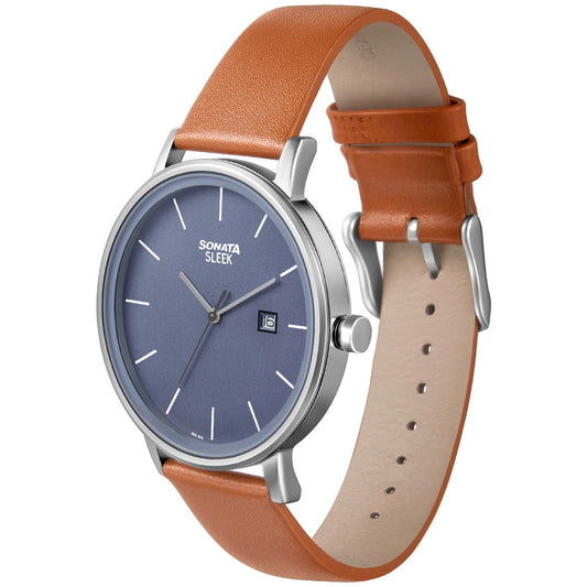Sonata Quartz Analog with Date Leather Strap Watch for Men