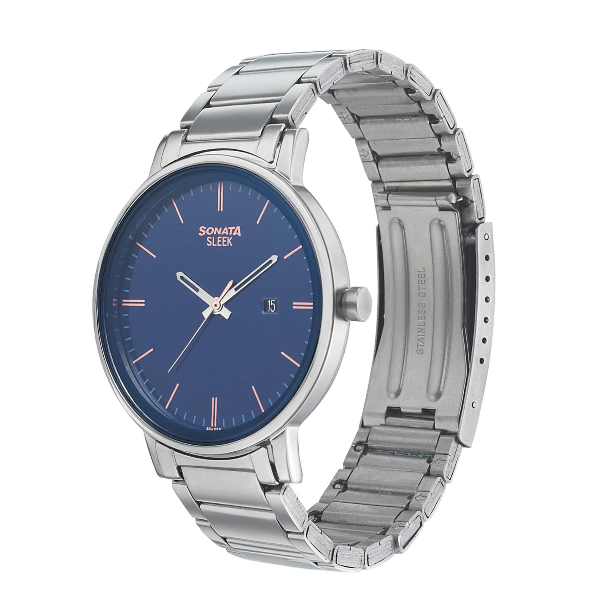 Sonata Quartz Analog Blue Dial Stainless Steel Strap Watch for Men Titan World