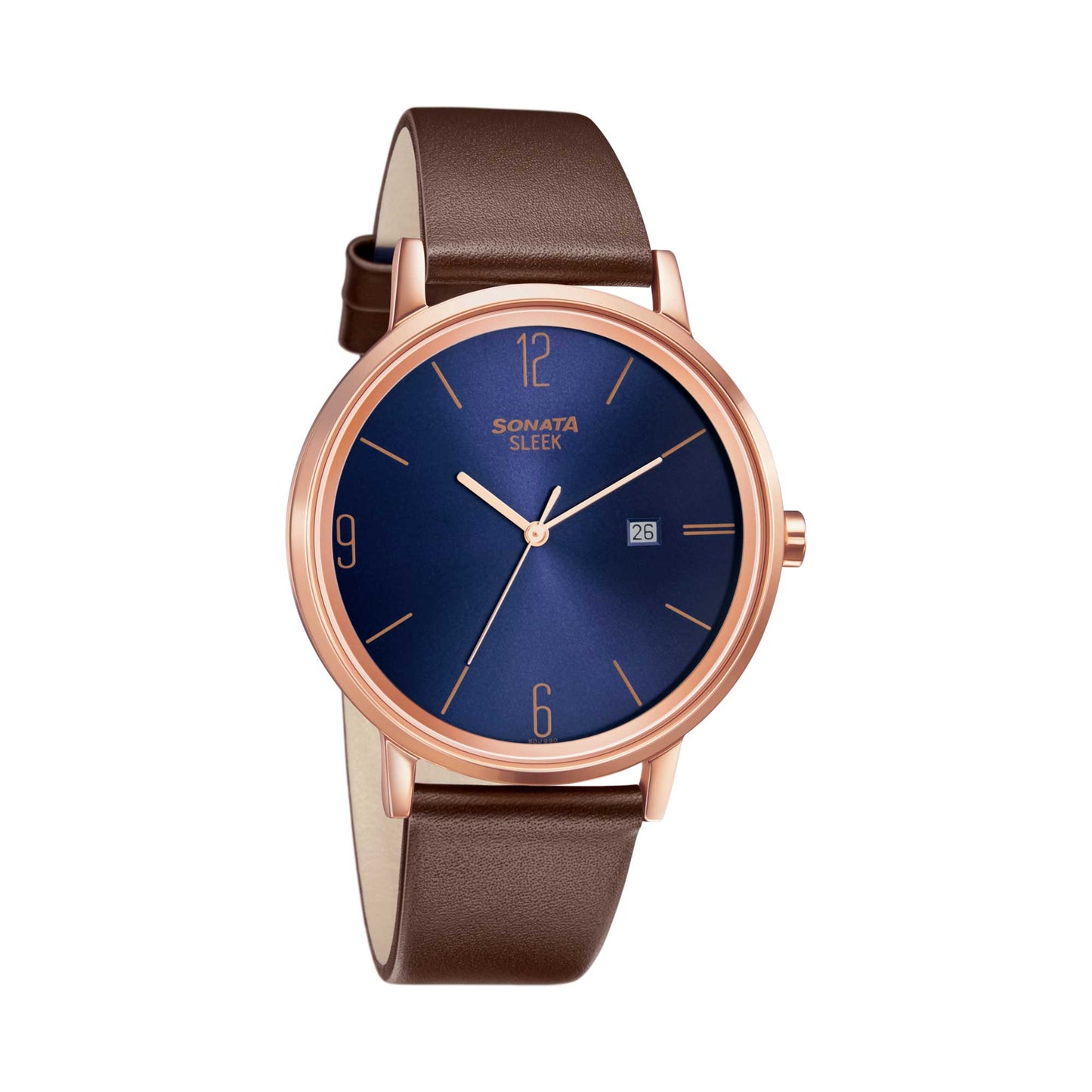 Sonata Quartz Analog with Date Blue Dial Leather Strap Watch for Men