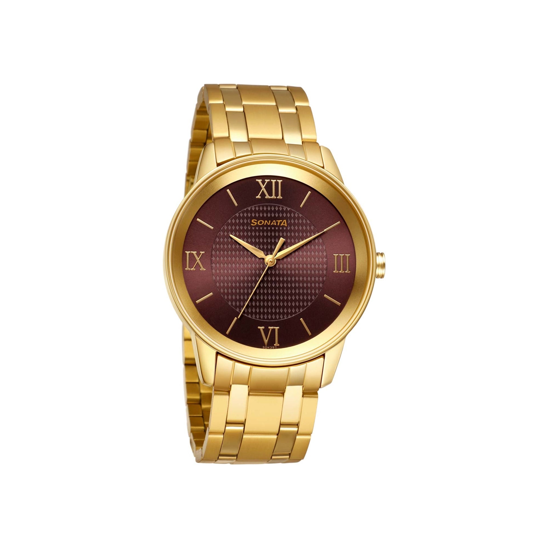 Sonata Quartz Analog Brown Dial Stainless Steel Strap Watch for