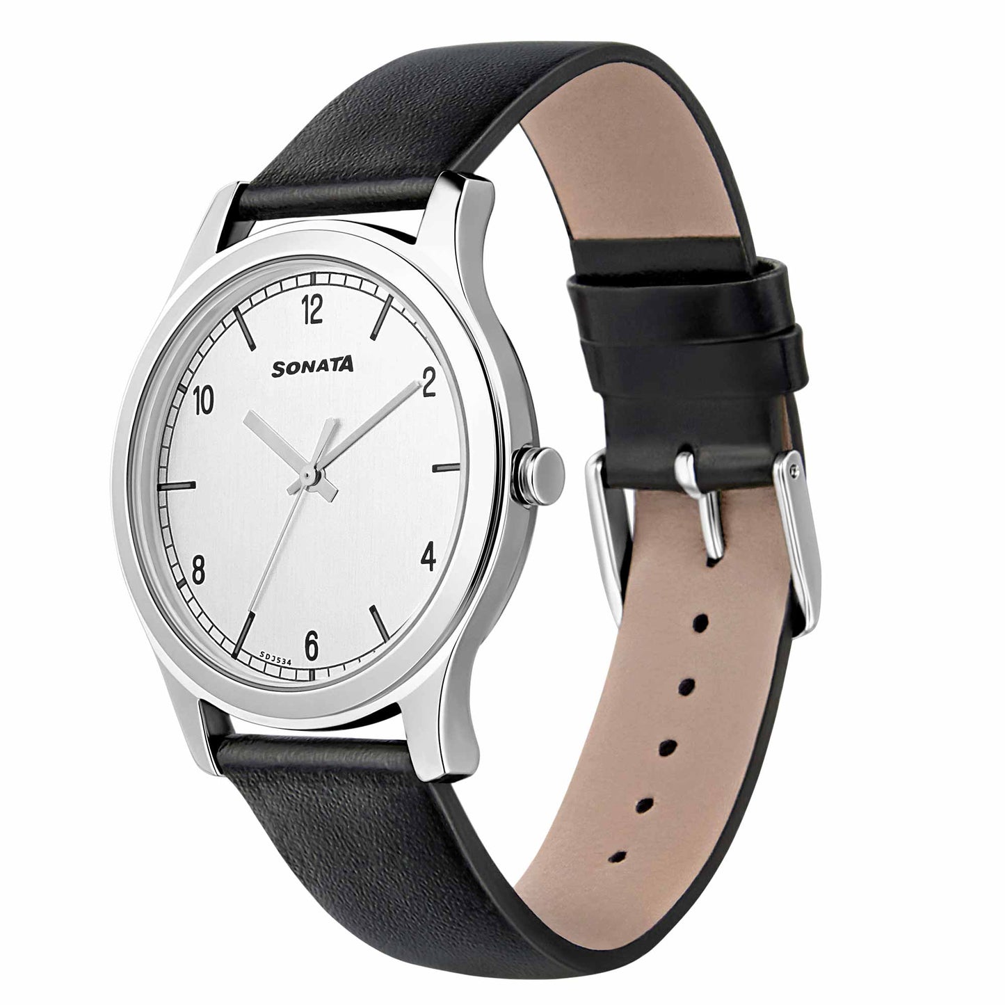 Sonata Quartz Analog Silver Dial Leather Strap Watch for Men
