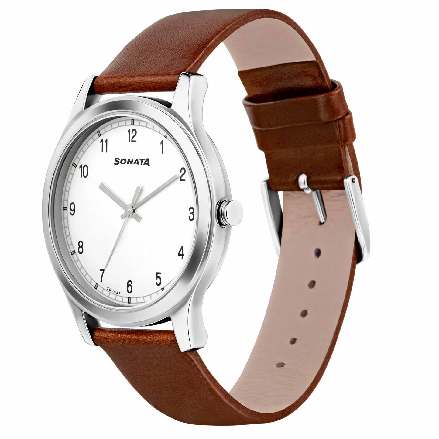 Sonata Quartz Analog White Dial Leather Strap Watch for Men