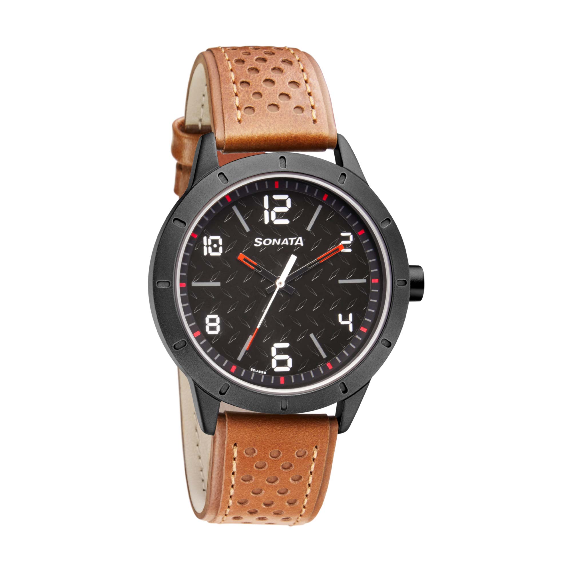 Sonata Quartz Analog Black Dial Leather Strap Watch for Men