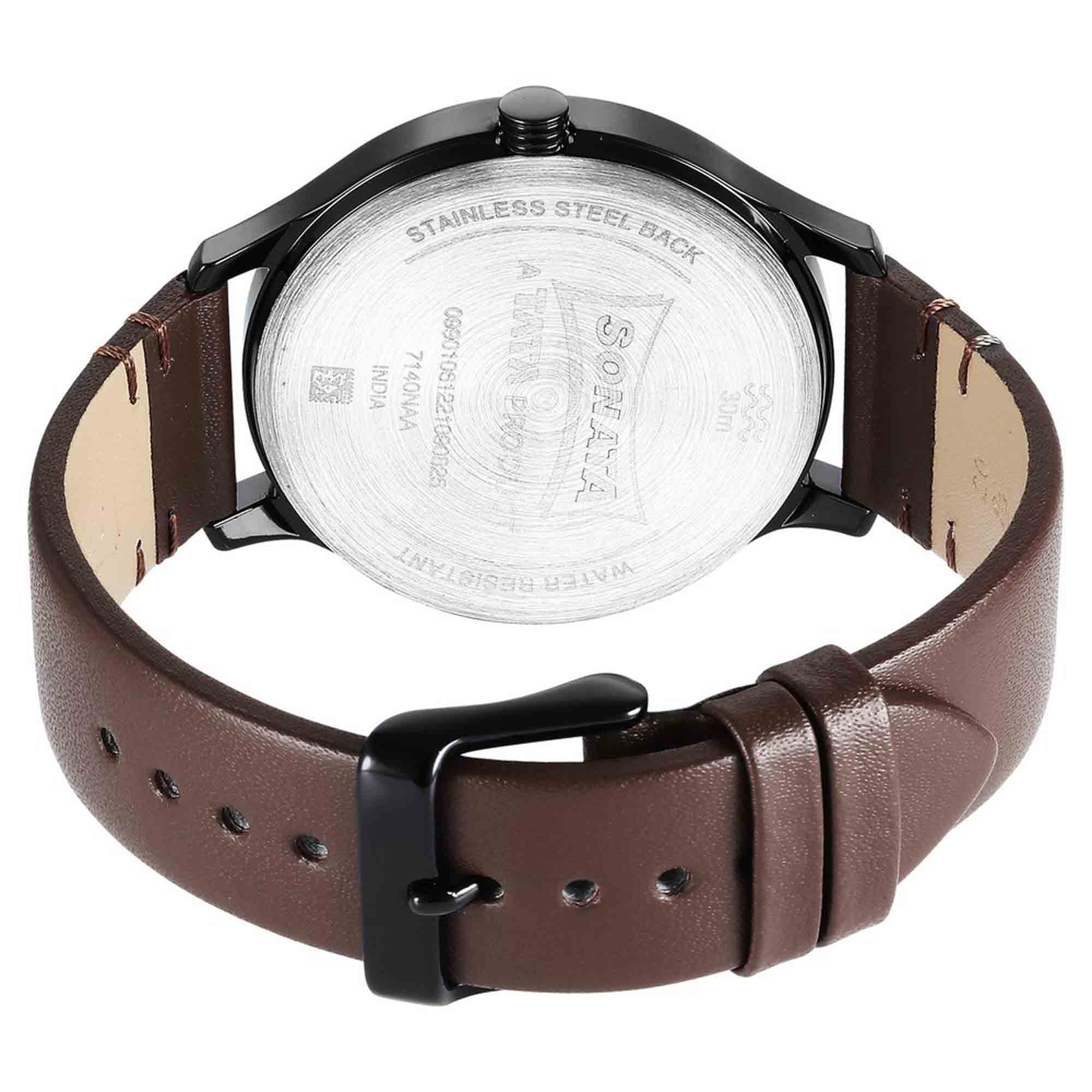 Sonata Quartz Multifunction Brown Dial Leather Strap Watch for Men