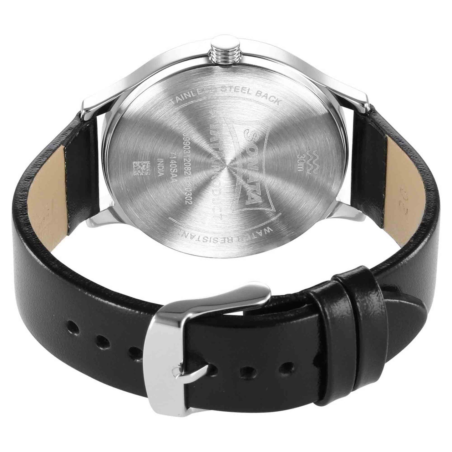 Sonata Quartz Multifunction Black Dial Leather Strap Watch for Men