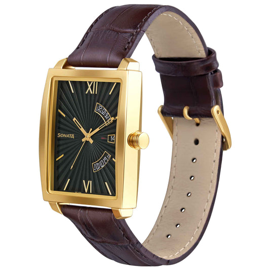 Sonata Quartz Analog Leather Strap Watch for Men