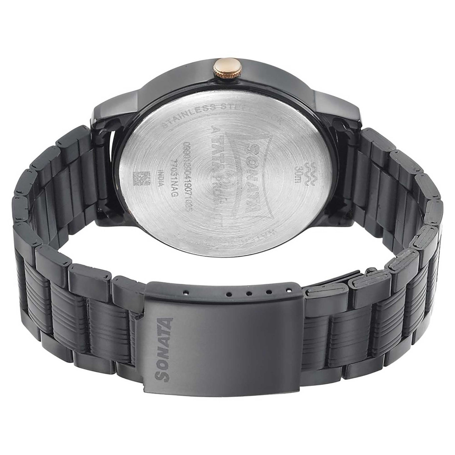 Sonata Quartz Analog Black Dial Metal Strap Watch for Men