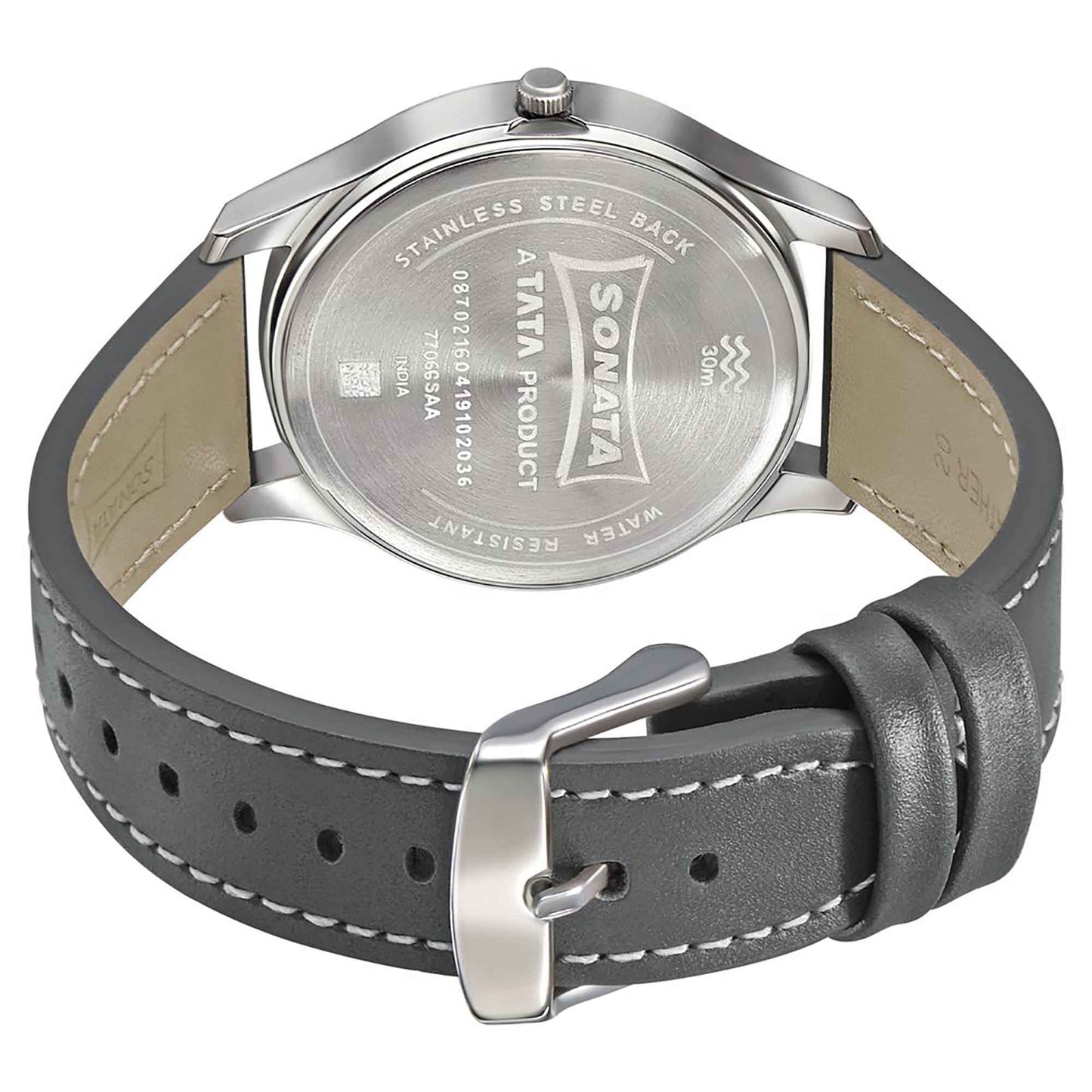 Sonata Quartz Analog Grey Dial Leather Strap Watch for Men