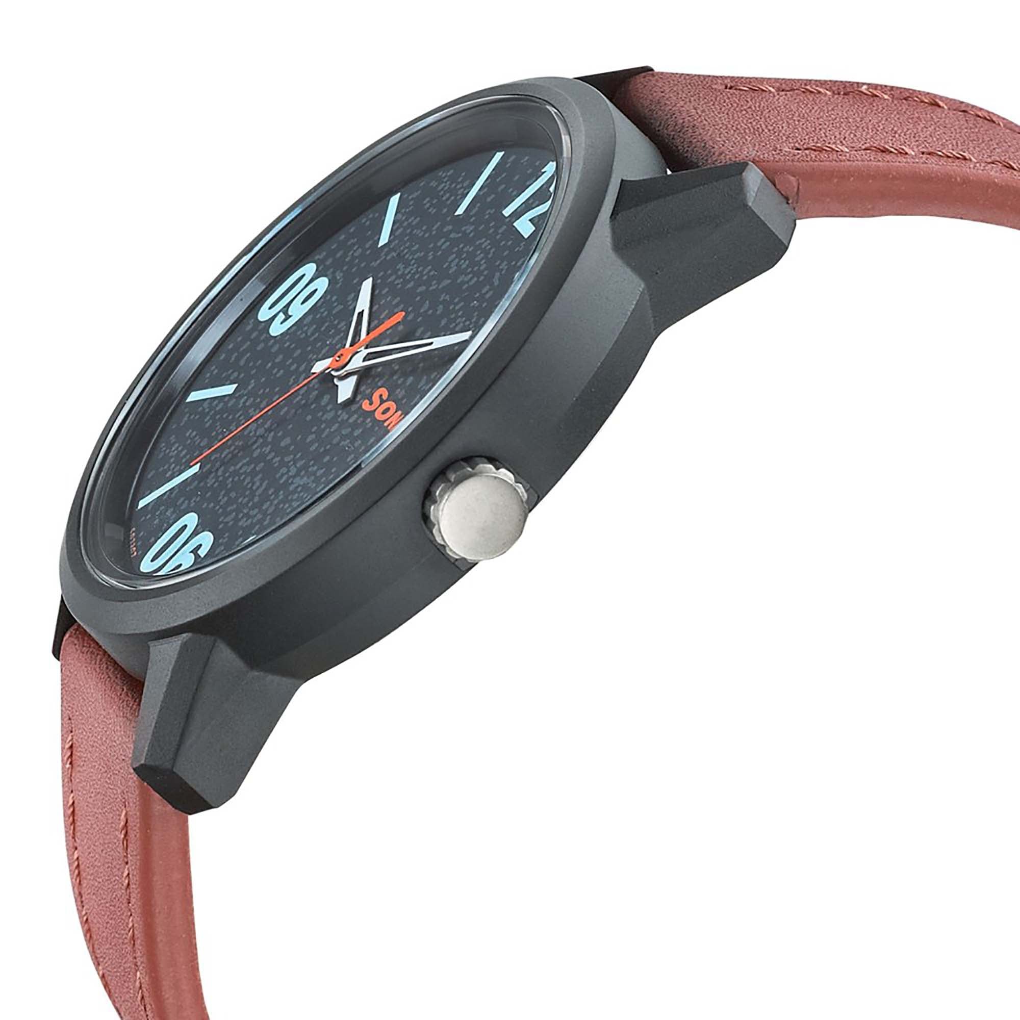 Sonata Quartz Analog Grey Dial Leather Strap Watch for Men