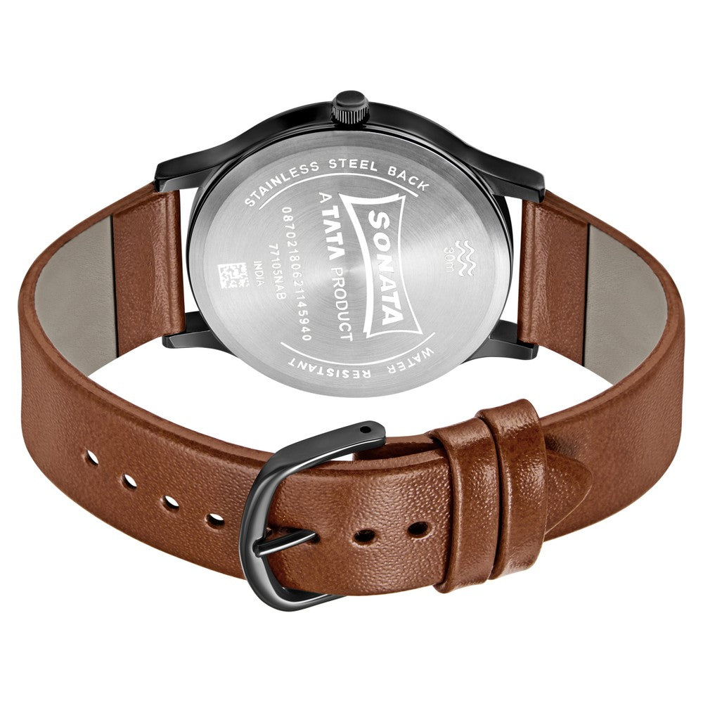 Sonata Quartz Analog with Day and Date Grey Dial Leather Strap Watch f Titan World