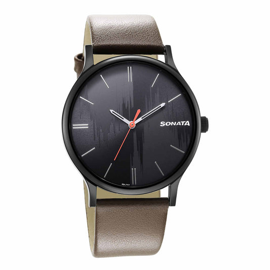 Knot Grey Dial Leather Strap Watch for Men