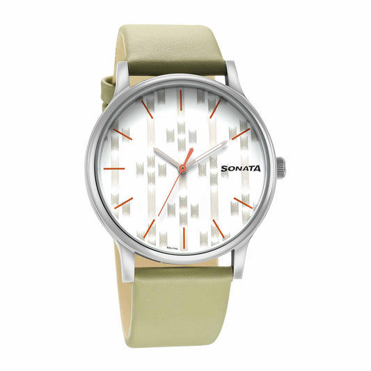 Knot White Dial Leather Strap Watch for Men