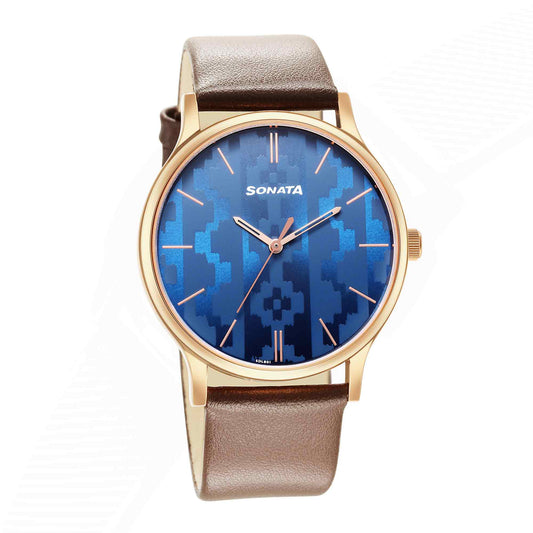 Knot Blue Dial Leather Strap Watch for Men