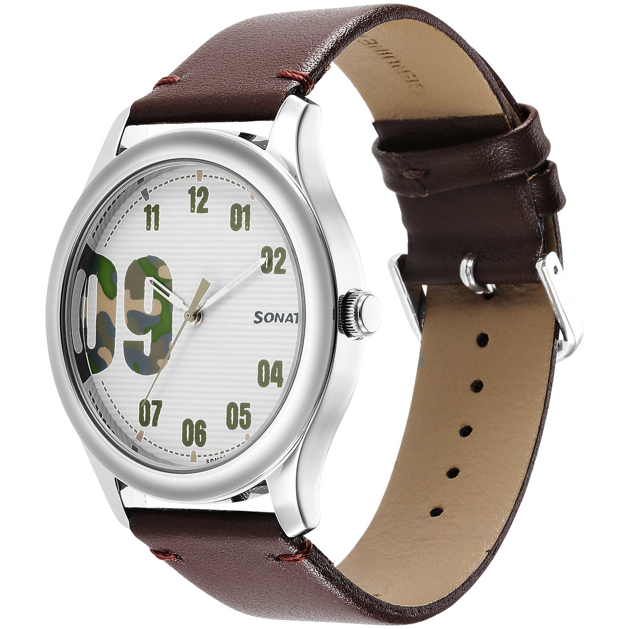 Sonata Quartz Analog White Dial Leather Strap Watch for Men