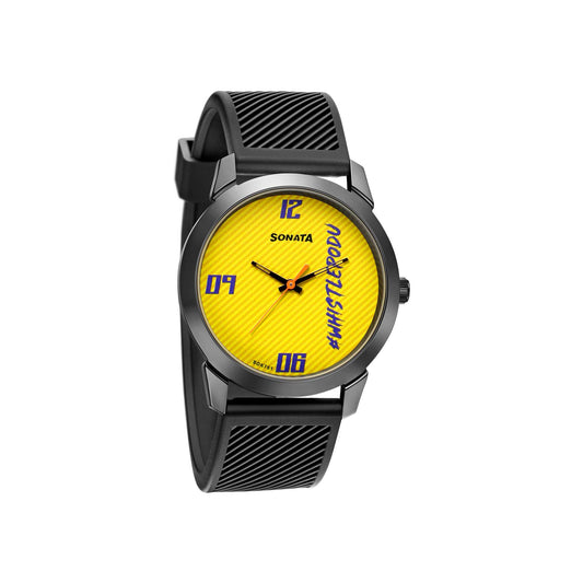 Sonata Quartz Analog Yellow Dial TPU Strap Watch for Men