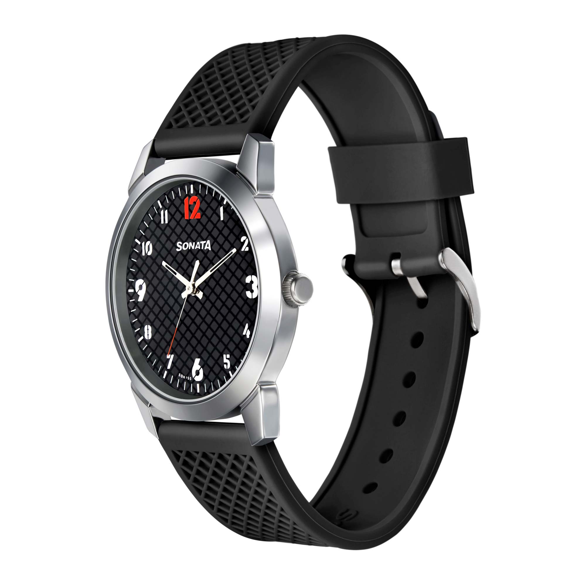 Sonata Quartz Analog Black Dial TPU Strap Watch for Men