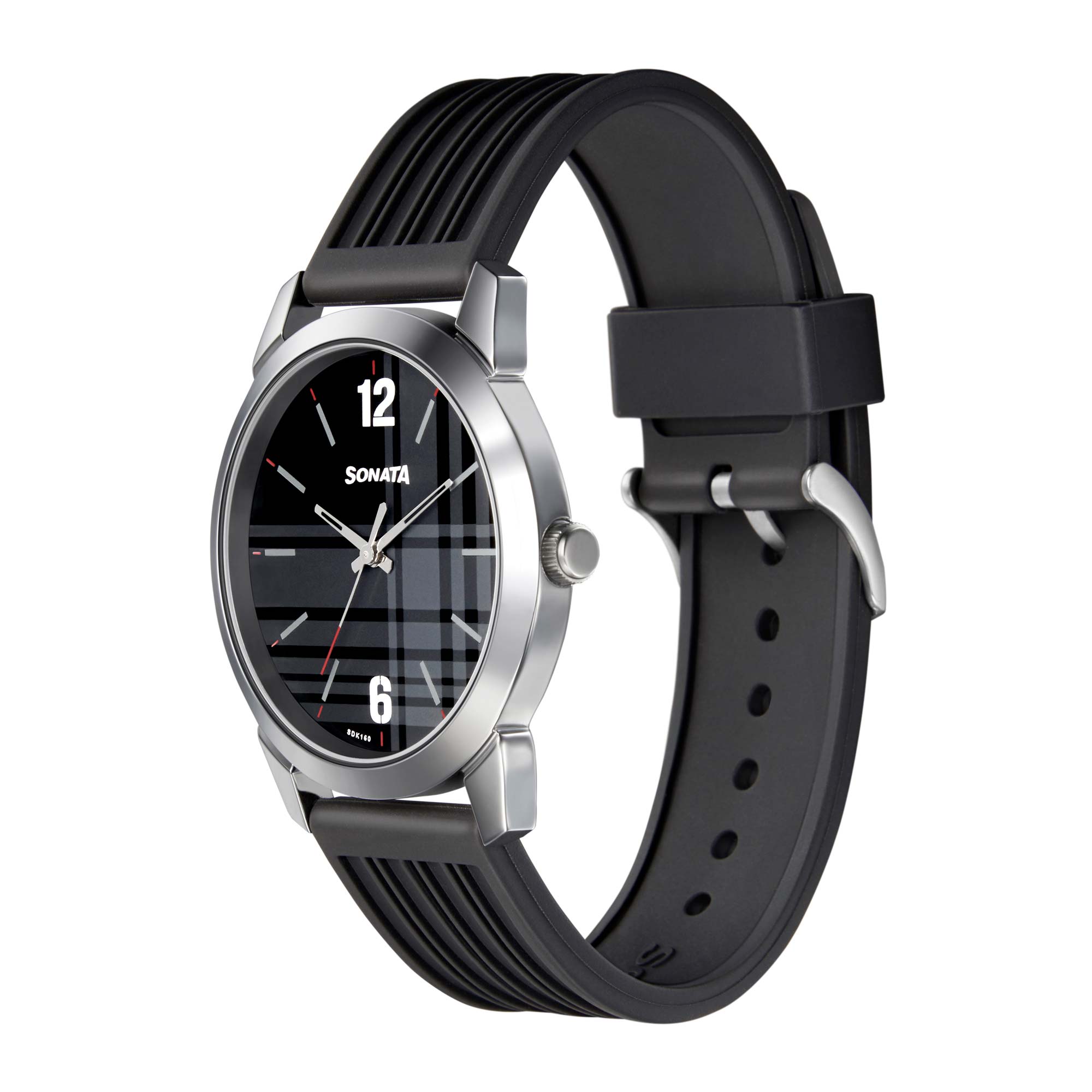 Sonata Quartz Analog Black Dial TPU Strap Watch for Men