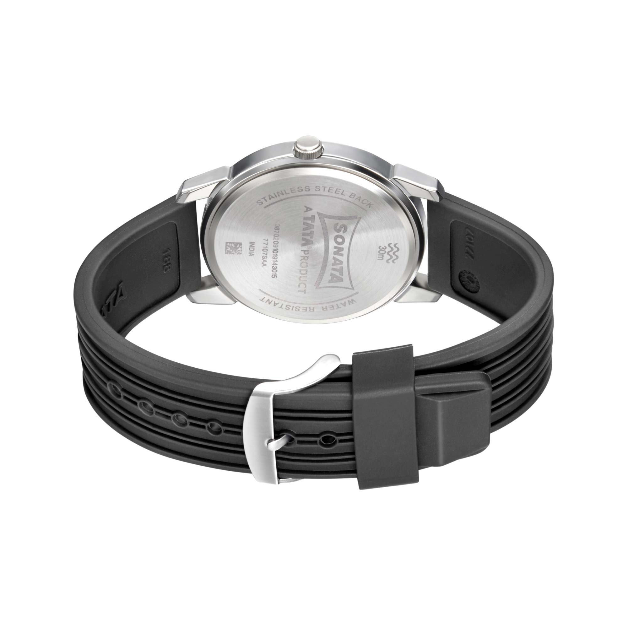 Sonata Quartz Analog Black Dial TPU Strap Watch for Men