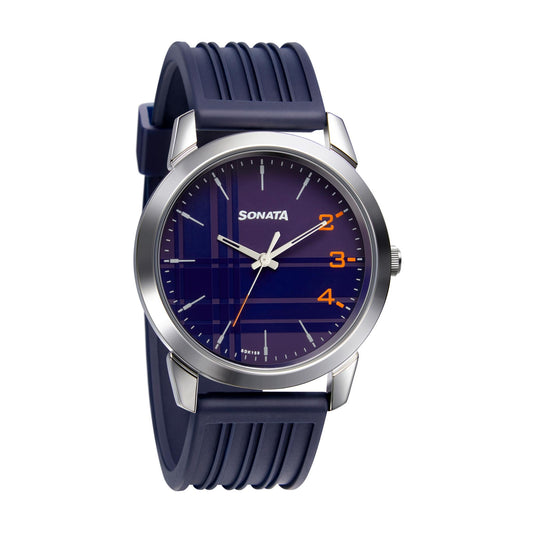 Sonata Quartz Analog Blue Dial TPU Strap Watch for Men