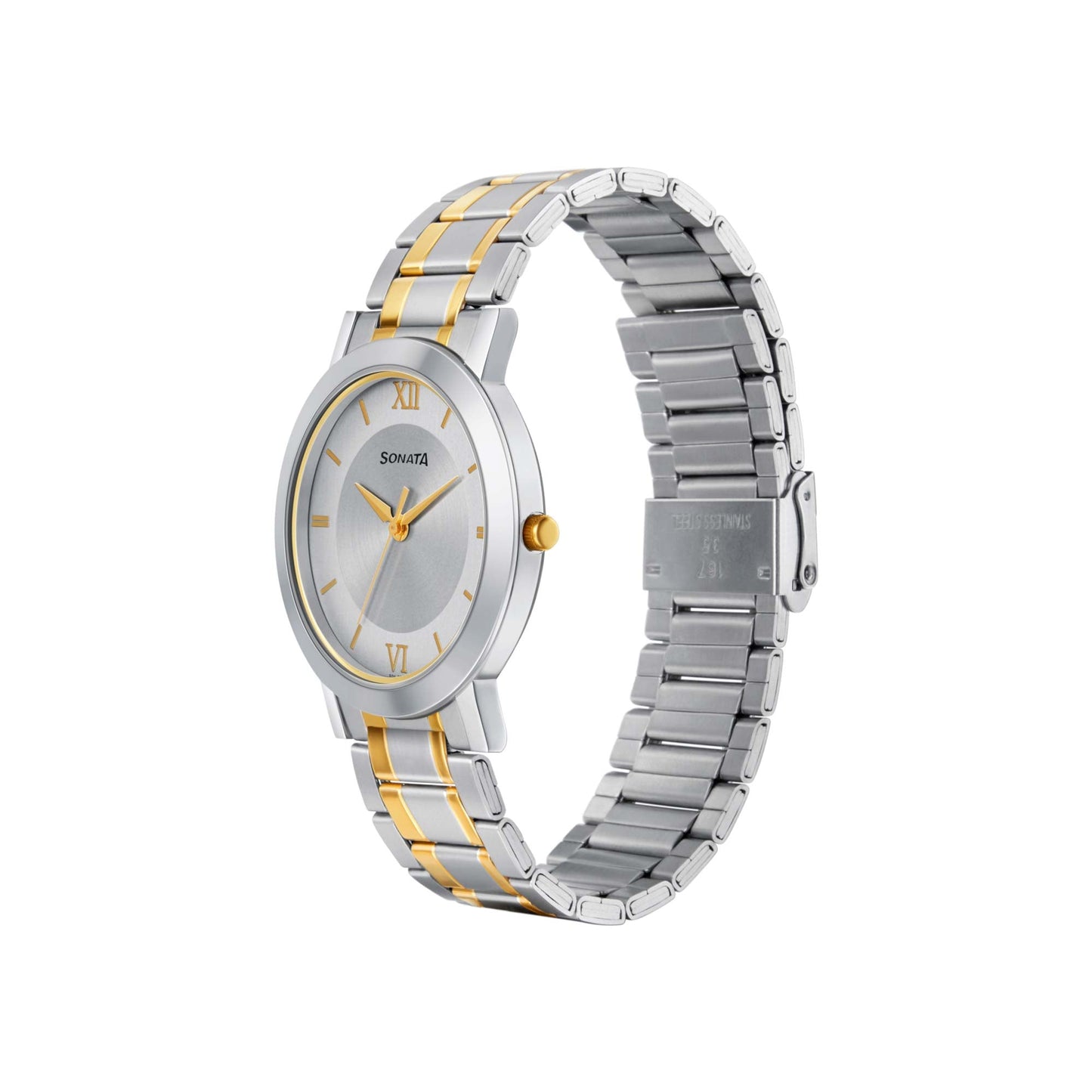 Sonata Quartz Analog with Date Grey Dial Stainless Steel Strap Watch for Men