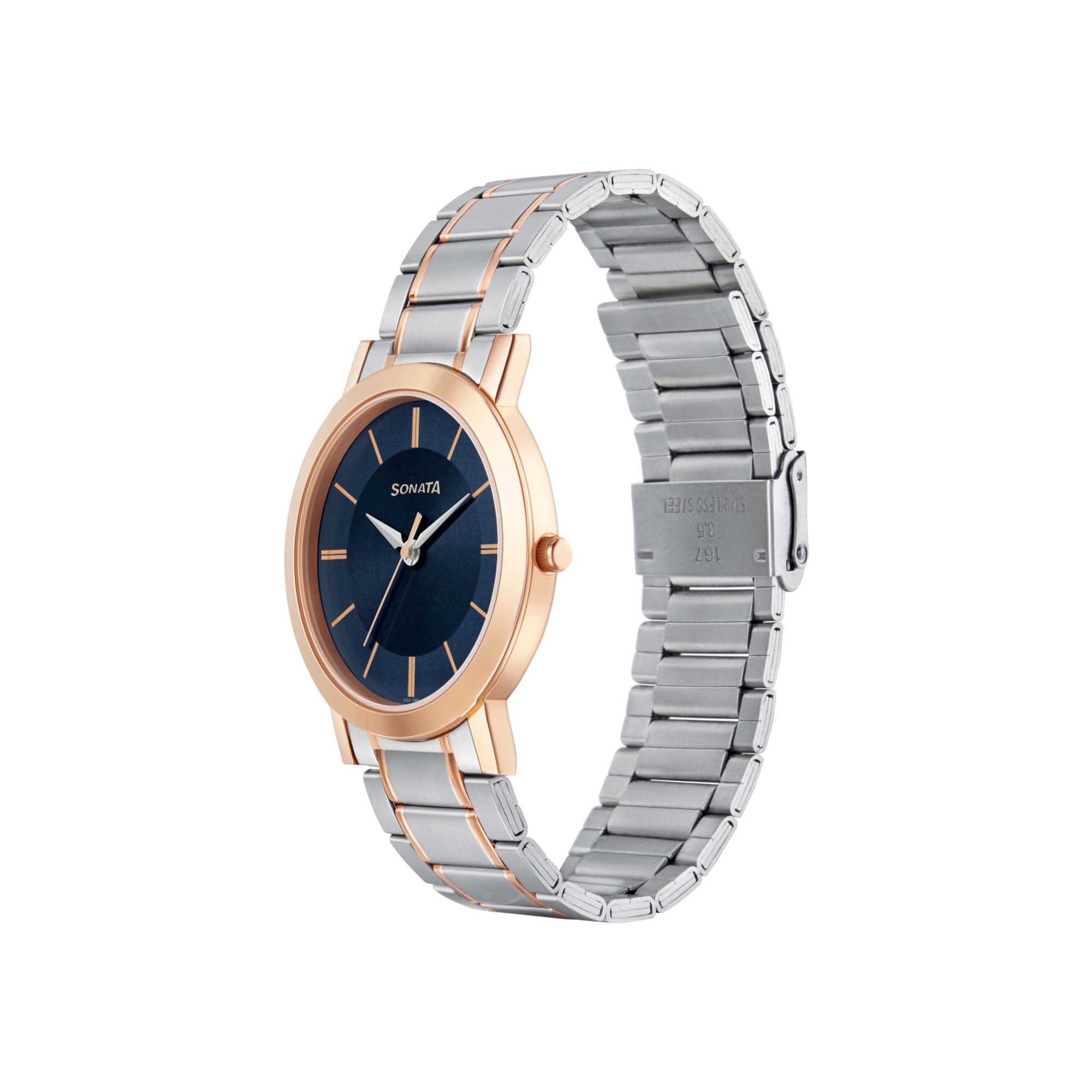 Sonata Quartz Analog Blue Dial Stainless Steel Strap Watch for Men