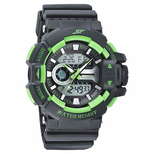 SF Quartz Digital Analog Digital Black Dial PU Strap Watch for Men