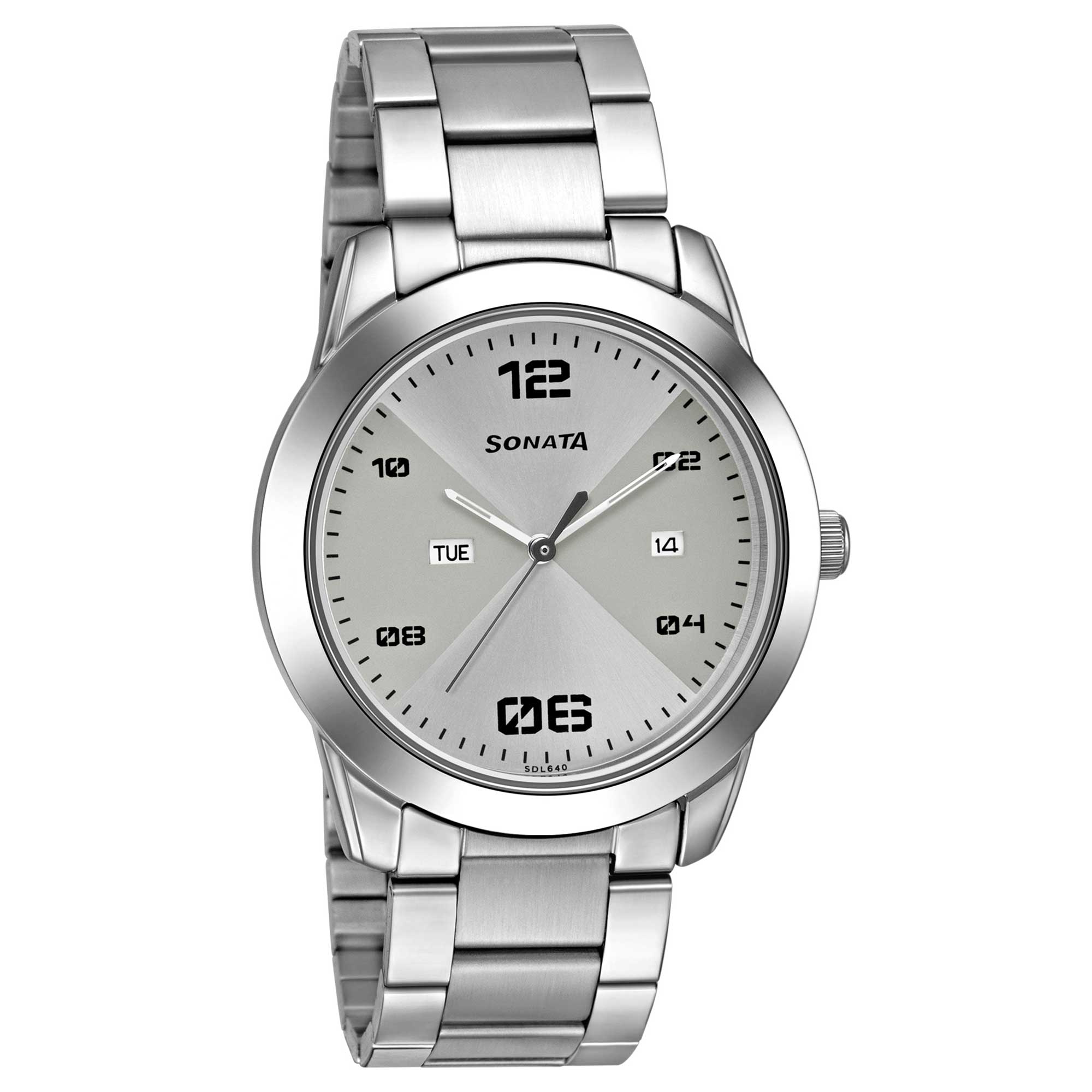 Sonata Quartz Analog with Day and Date Silver Dial Stainless Steel Strap Watch for Men