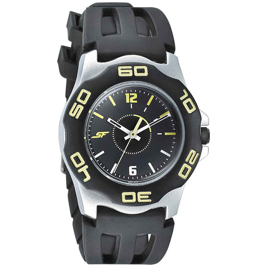 SF Quartz Analog Black Dial PU Strap Watch for Men