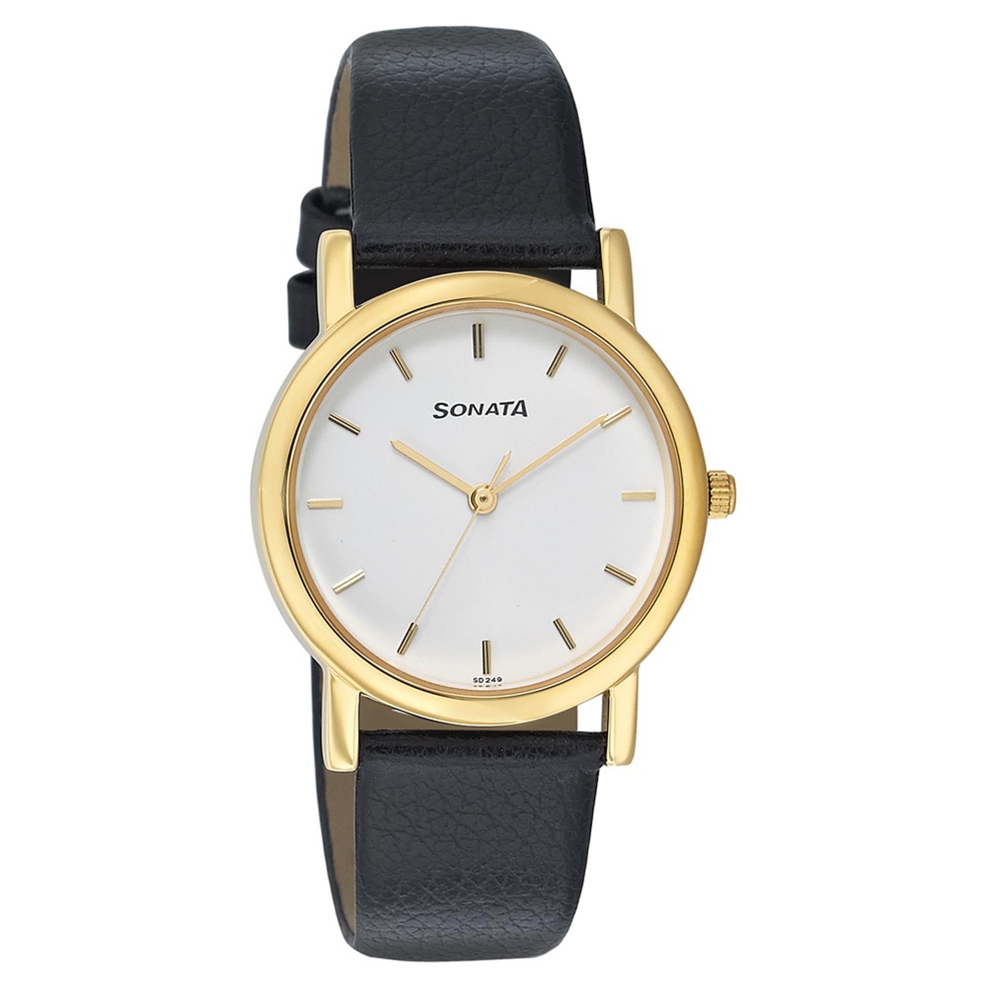 Sonata Quartz Analog White Dial Leather Strap Watch for Men