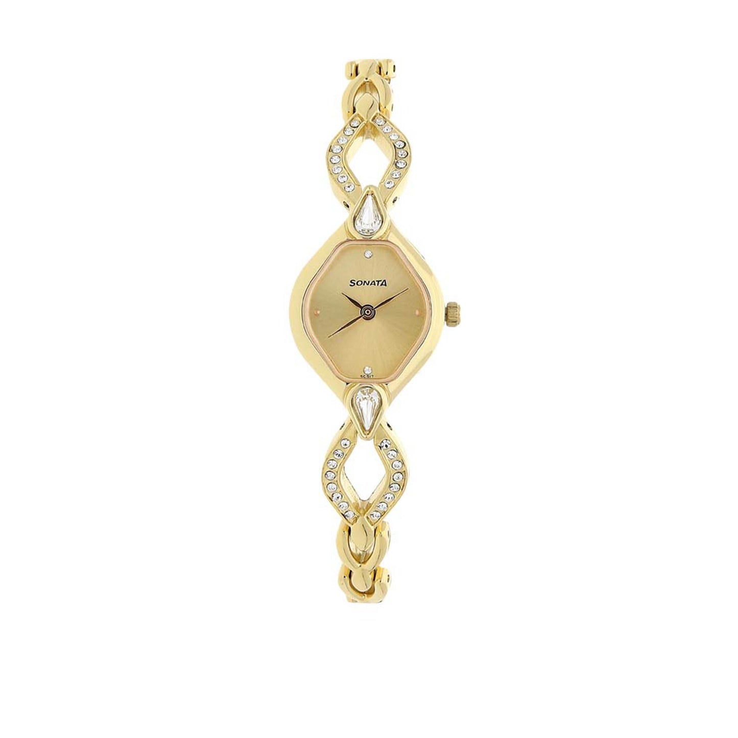 Sonata Quartz Analog Champagne Dial Metal Strap Watch for Women