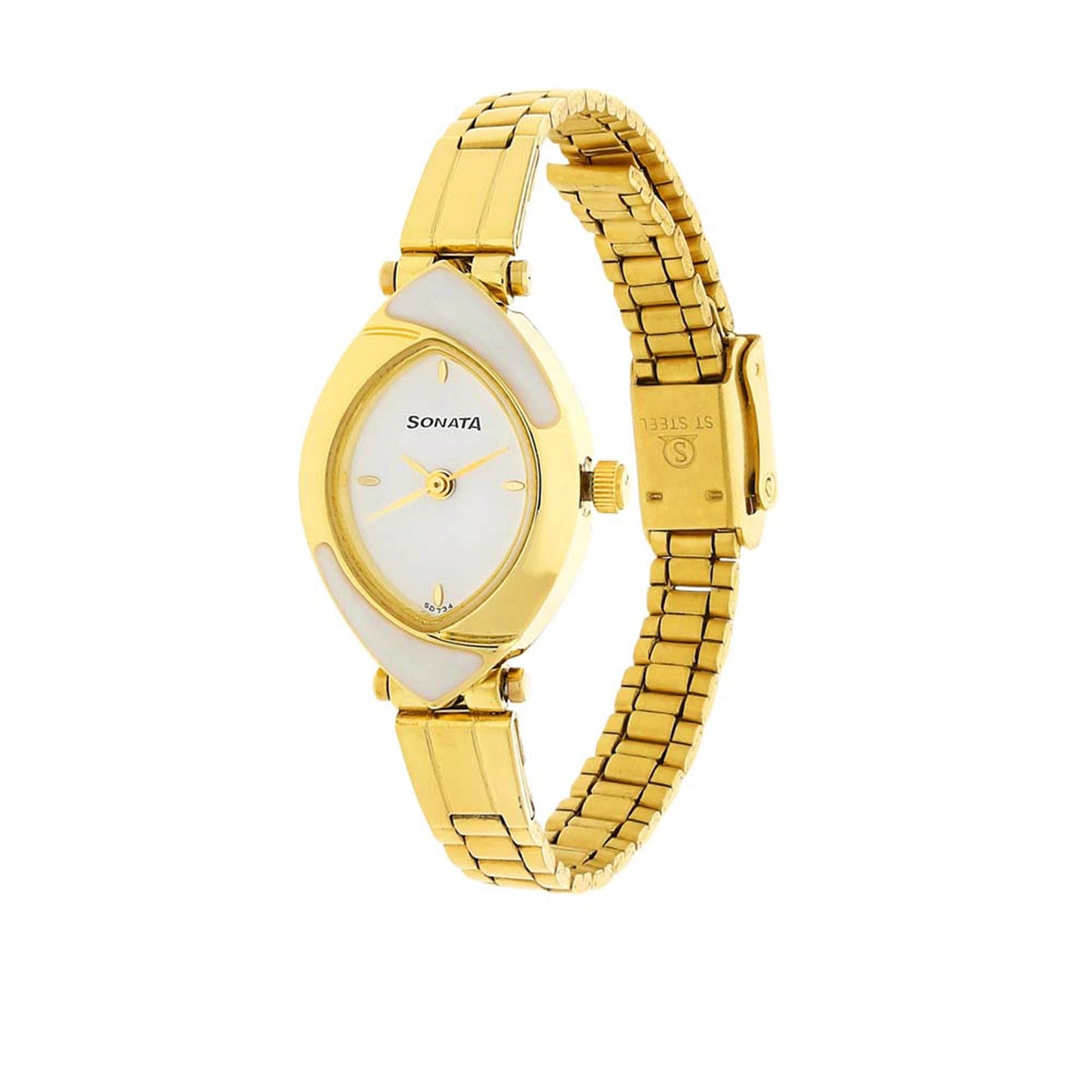 Sonata Quartz Analog White Dial Stainless Steel Strap Watch for Women